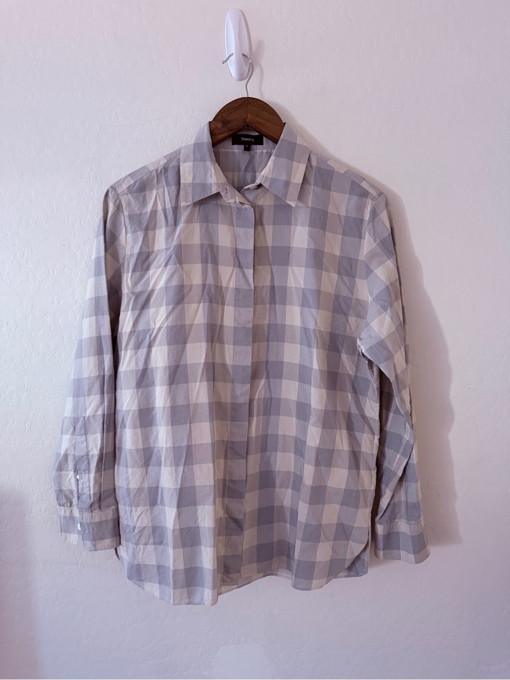 Theory Women’s Small Blue White Plaid Cotton Button Down Shirt